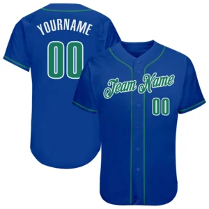 Custom Royal Baseball Jersey with Kelly Green-White