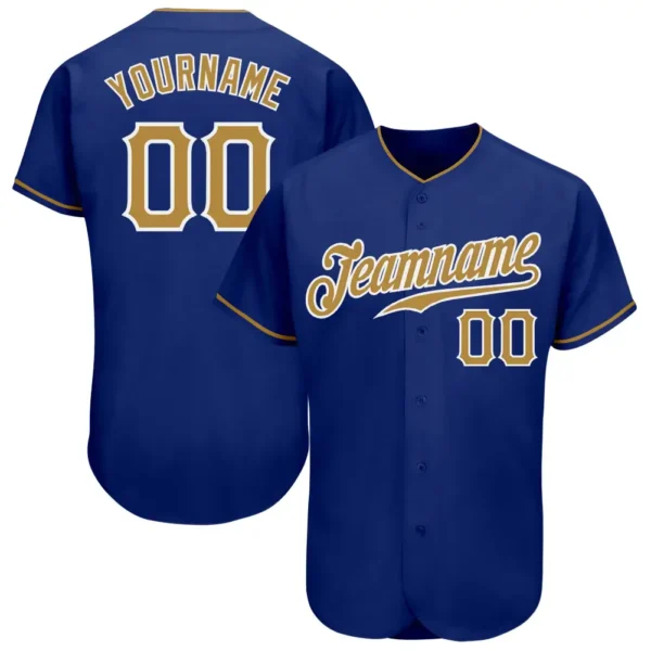 Custom Royal Baseball Jersey with Old Gold-White