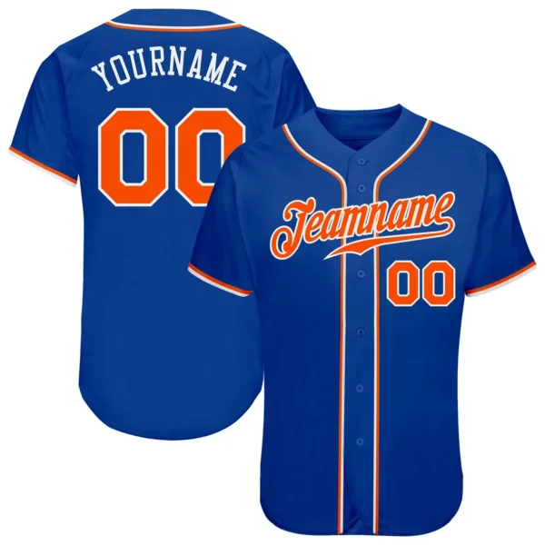 Custom Royal Baseball Jersey with Orange-White
