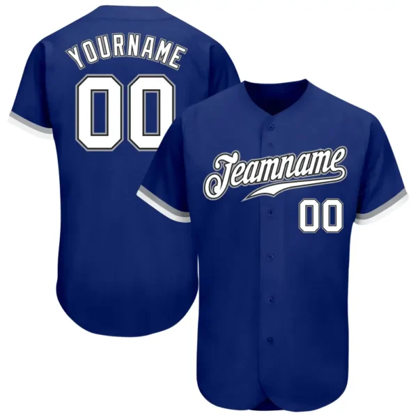Custom Royal Baseball Jersey with White-Black-Gray