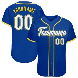 Custom Royal Baseball Jersey with White-Gold