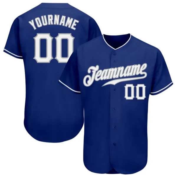 Custom Royal Baseball Jersey with White-Gray