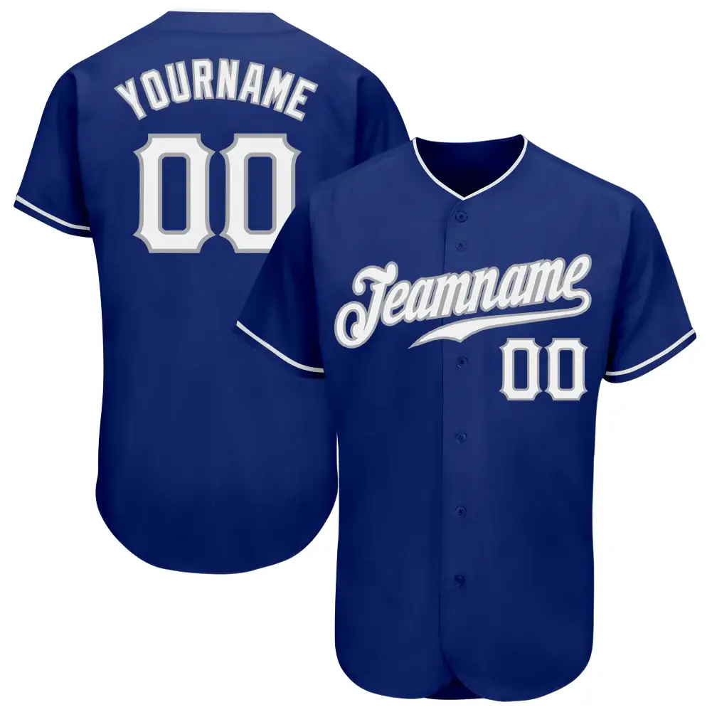 Custom Royal Baseball Jersey with White-Gray