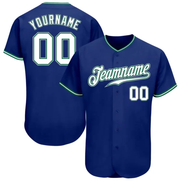 Custom Royal Baseball Jersey with White-Kelly Green-Gray