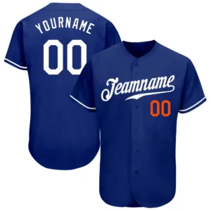 Custom Royal Baseball Jersey with White-Orange