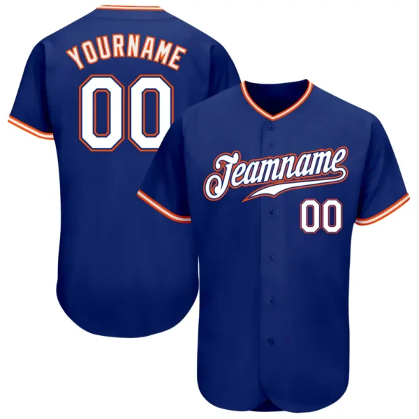 Custom Royal Baseball Jersey with White-Orange