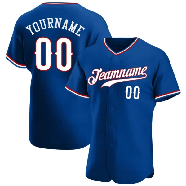 Custom Royal Baseball Jersey with White-Red