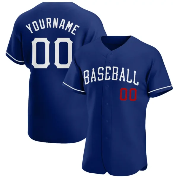 Custom Royal Baseball Jersey with White-Red