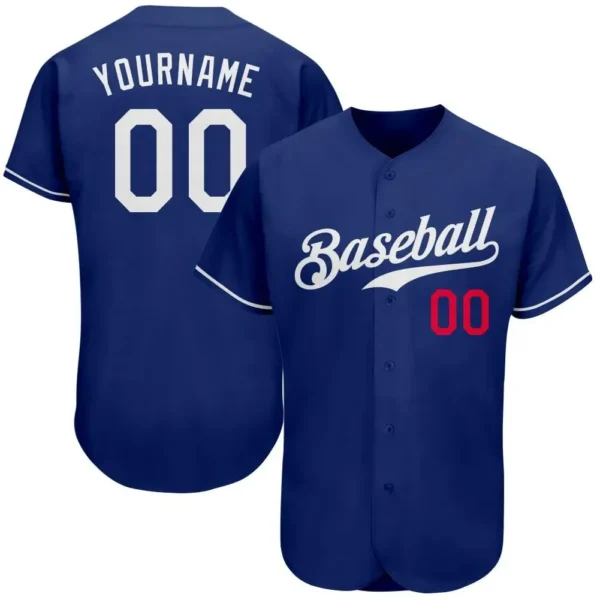 Custom Royal Baseball Jersey with White-Red
