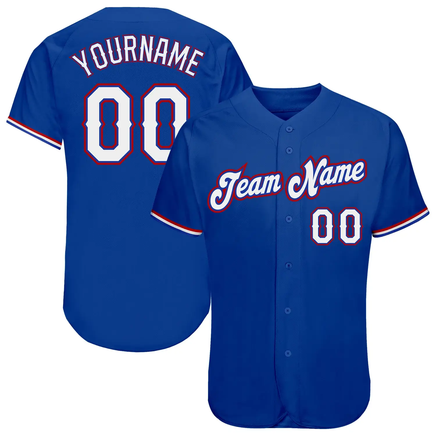 Custom Royal Baseball Jersey with White-Red