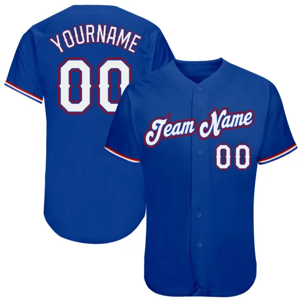 Custom Royal Baseball Jersey with White-Red