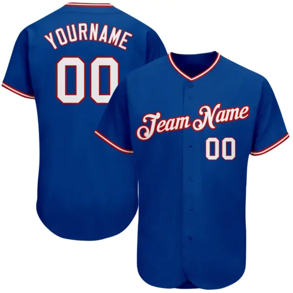 Custom Royal Baseball Jersey with White-Red
