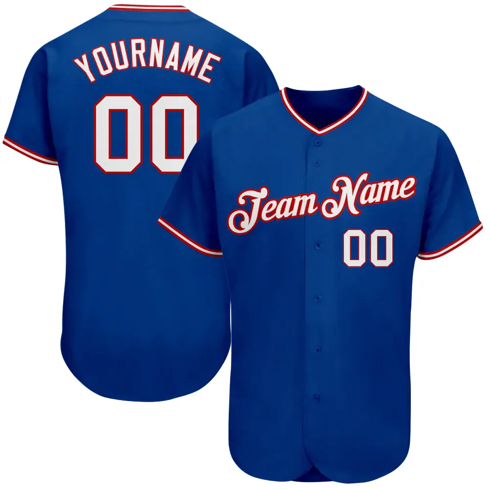 Custom Royal Baseball Jersey with White-Red