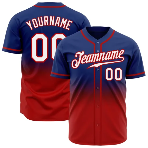 Custom Royal Fade Fashion Baseball Jersey with White-Red