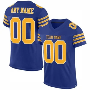 Custom Royal Mesh Football Jersey with Gold