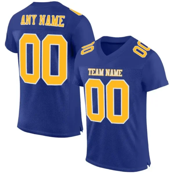Custom Royal Mesh Football Jersey with Gold