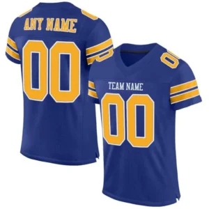 Custom Royal Mesh Football Jersey with Gold