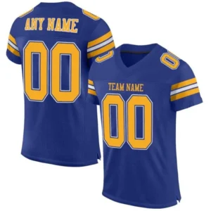 Custom Royal Mesh Football Jersey with Gold-White