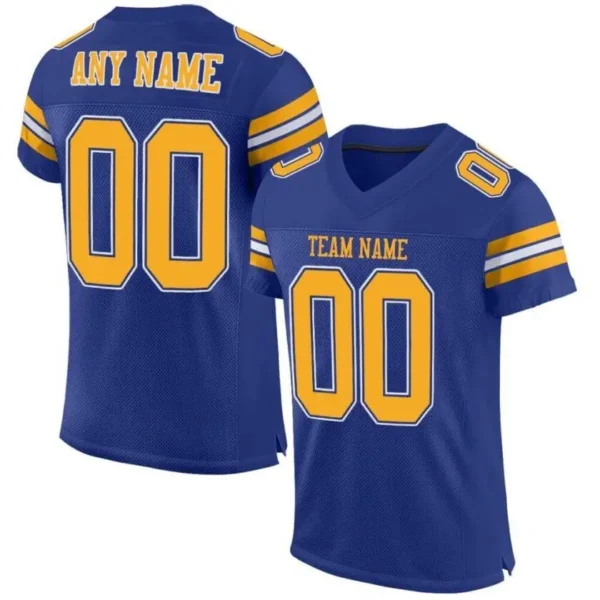 Custom Royal Mesh Football Jersey with Gold-White