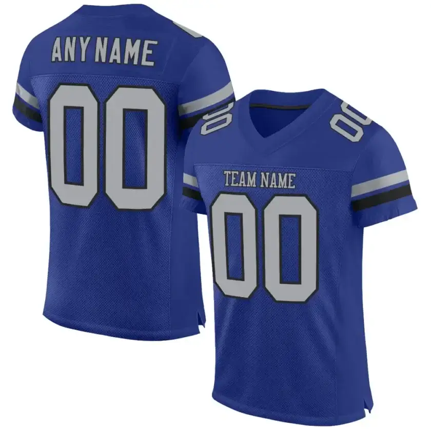 Custom Royal Mesh Football Jersey with Gray-Black