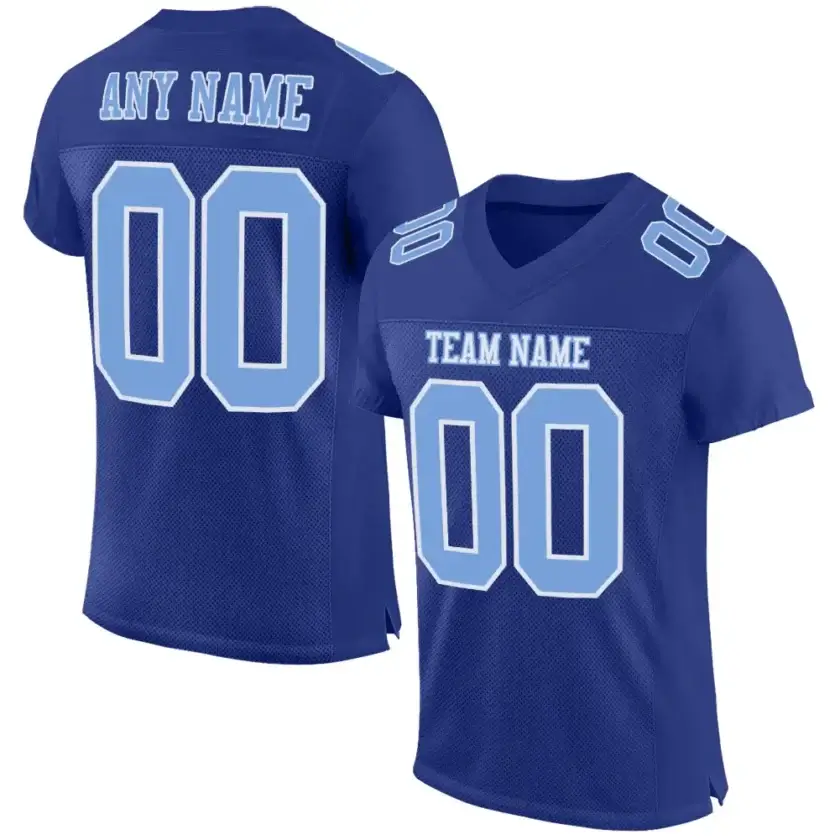 Custom Royal Mesh Football Jersey with Light Blue
