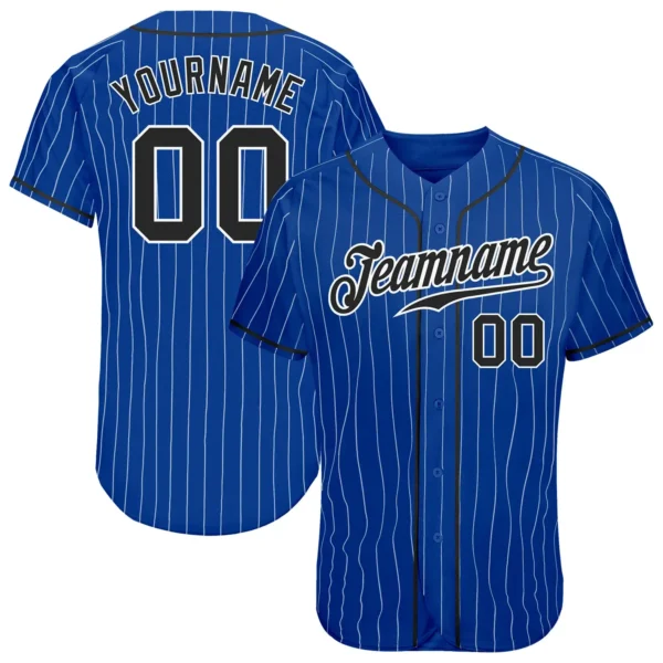 Custom Royal Pinstripe Baseball Jersey with Black-White