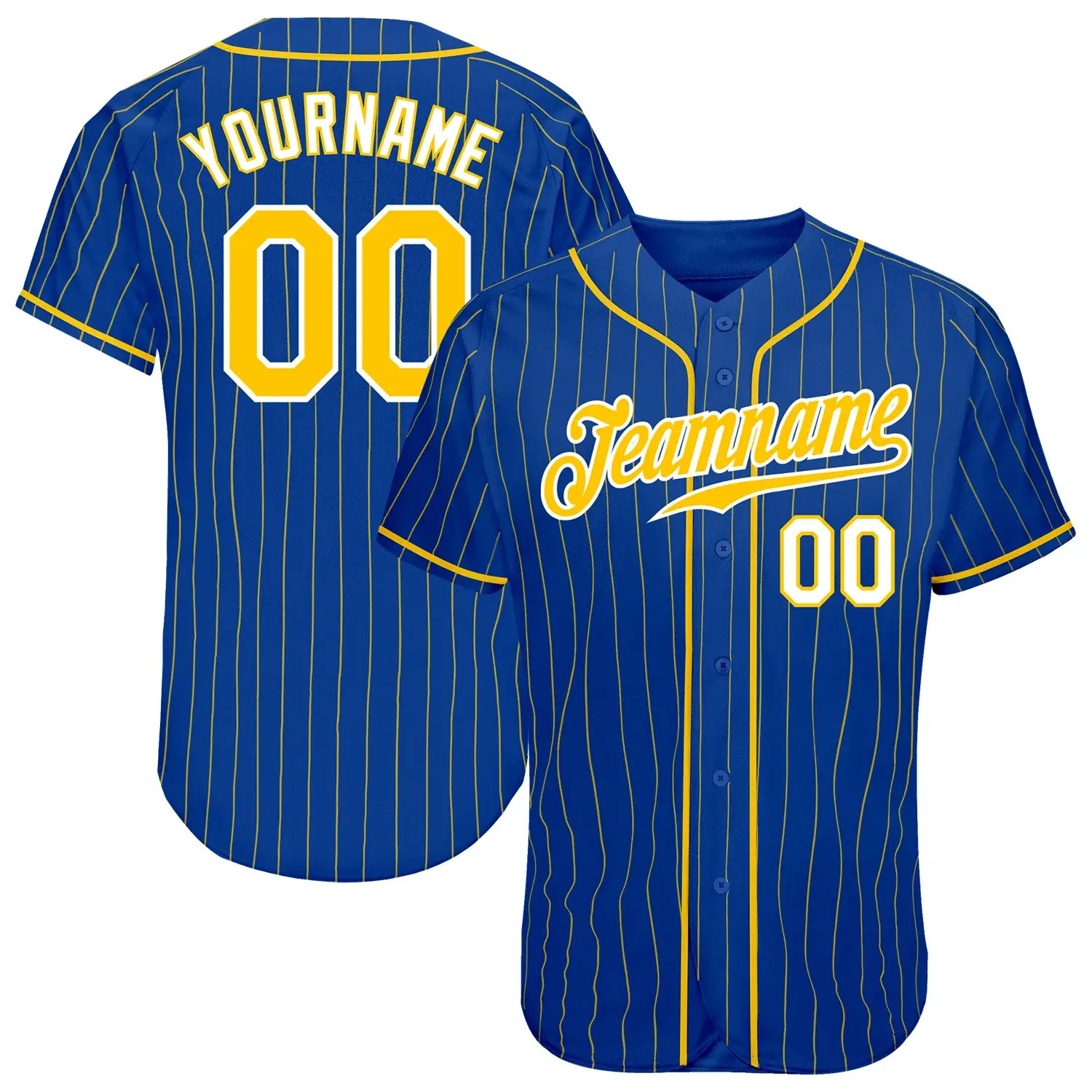 Custom Royal Pinstripe Baseball Jersey with Gold-White