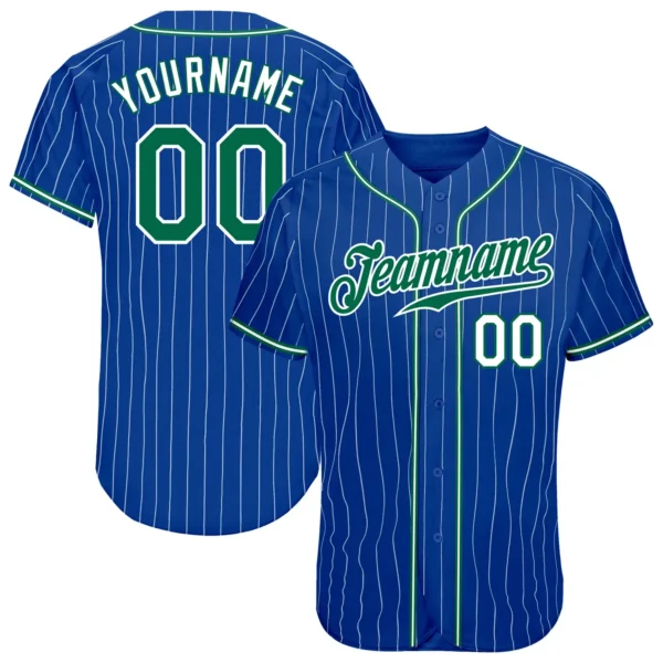 Custom Royal Pinstripe Baseball Jersey with Kelly Green-White