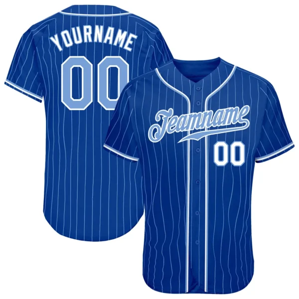 Custom Royal Pinstripe Baseball Jersey with Light Blue-White
