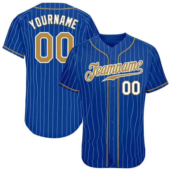 Custom Royal Pinstripe Baseball Jersey with Old Gold-White