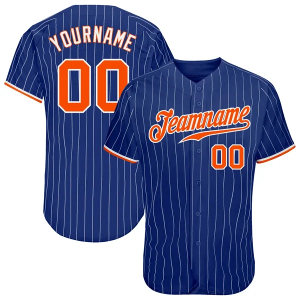 Custom Royal Pinstripe Baseball Jersey with Orange-White