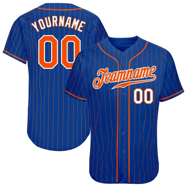 Custom Royal Pinstripe Baseball Jersey with Orange-White