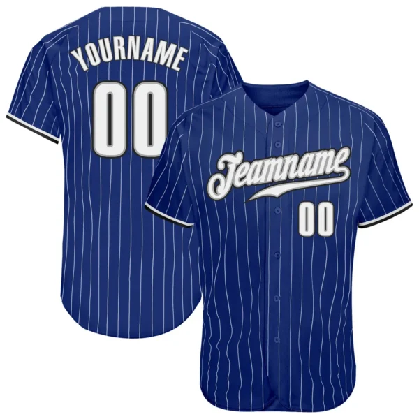 Custom Royal Pinstripe Baseball Jersey with White-Black