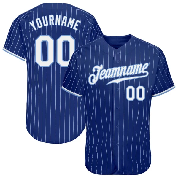 Custom Royal Pinstripe Baseball Jersey with White-Light Blue