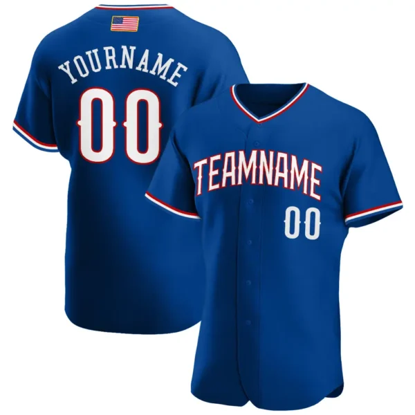 Custom Royal USA Flag Fashion Baseball Jersey with White-Red