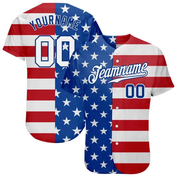 Custom Royal USA Flag Fashion Baseball Jersey with White-Red