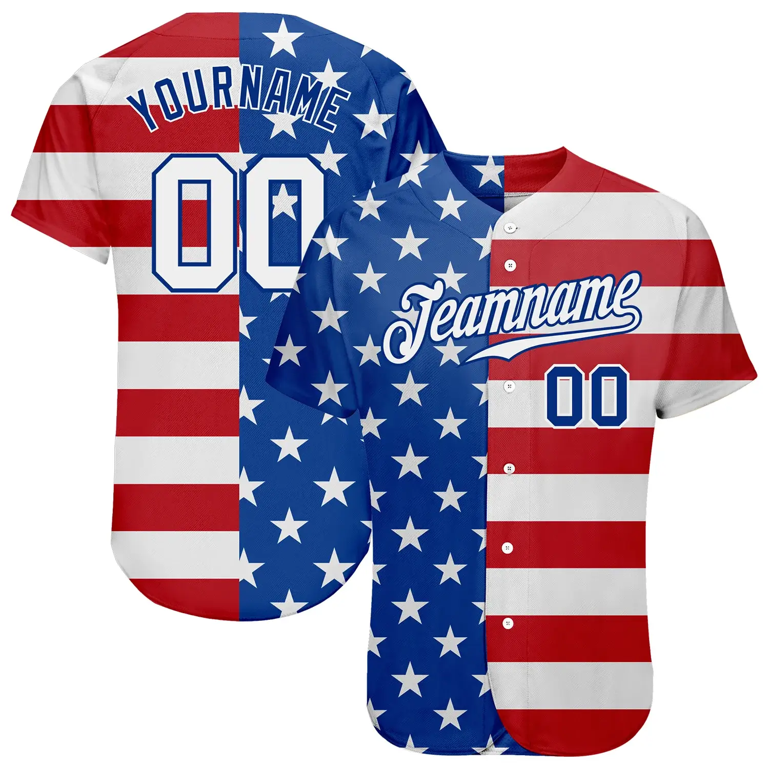 Custom Royal USA Flag Fashion Baseball Jersey with White-Red