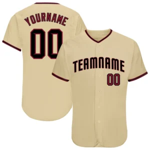 Custom Sand Baseball Jersey with Crimson-Black
