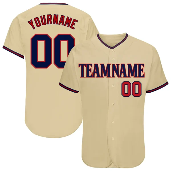 Custom Sand Baseball Jersey with Mavy-Red