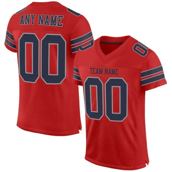 Custom Scarlet Mesh Football Jersey with Navy-Light Gray