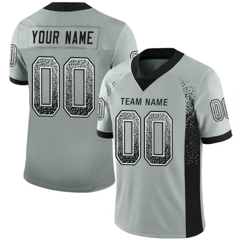 Custom Silver Mesh Drift Fashion Football Jersey with Black