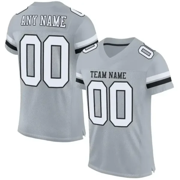 Custom Silver Mesh Football Jersey with White-Black