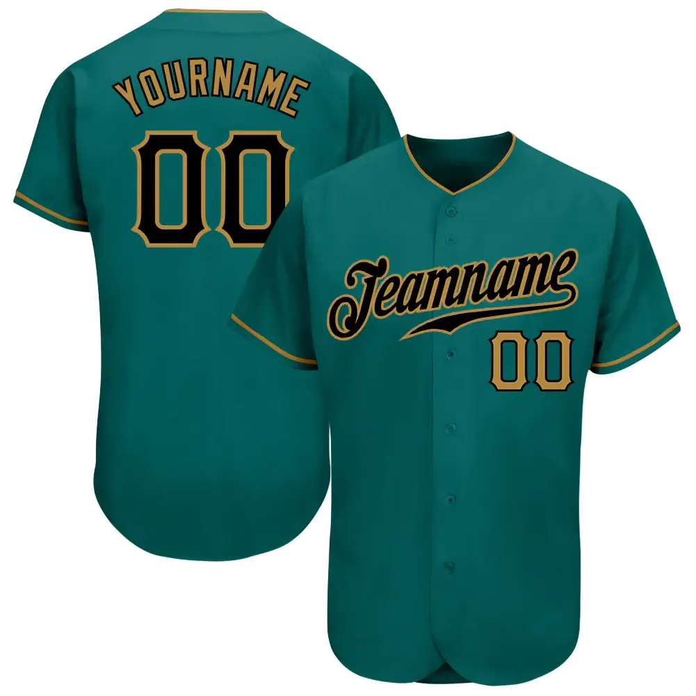 Custom Teal Baseball Jersey with Black-Old Gold