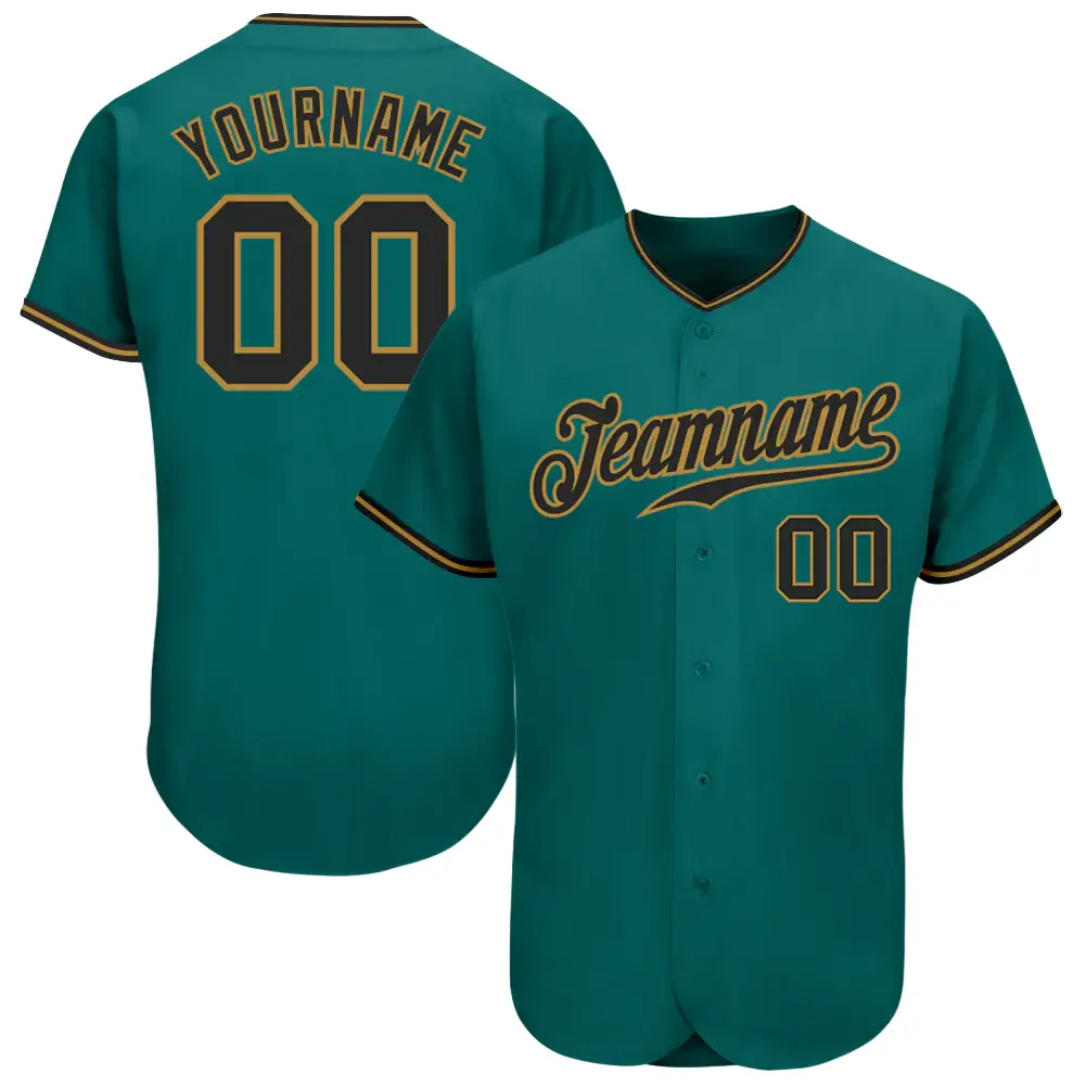 Custom Teal Baseball Jersey with Black-Old Gold