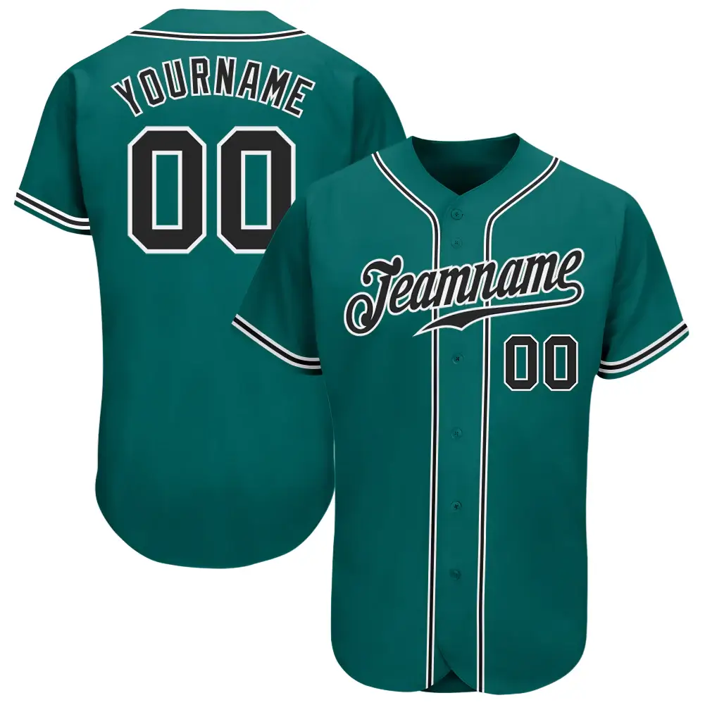 Custom Teal Baseball Jersey with Black-White
