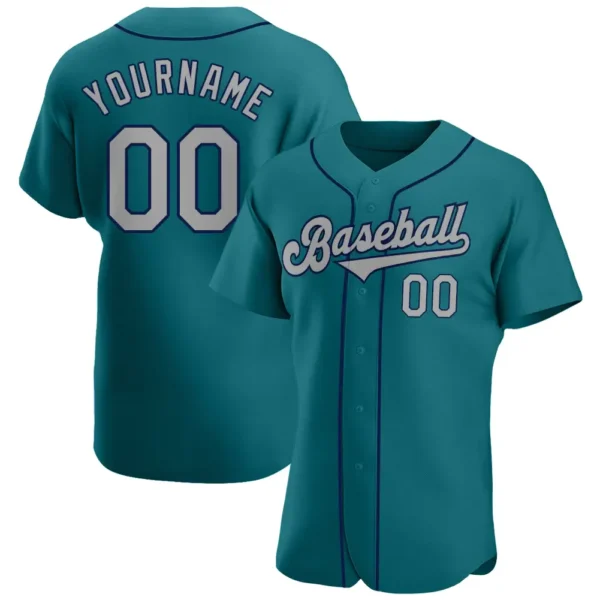 Custom Teal Baseball Jersey with Gray-Navy