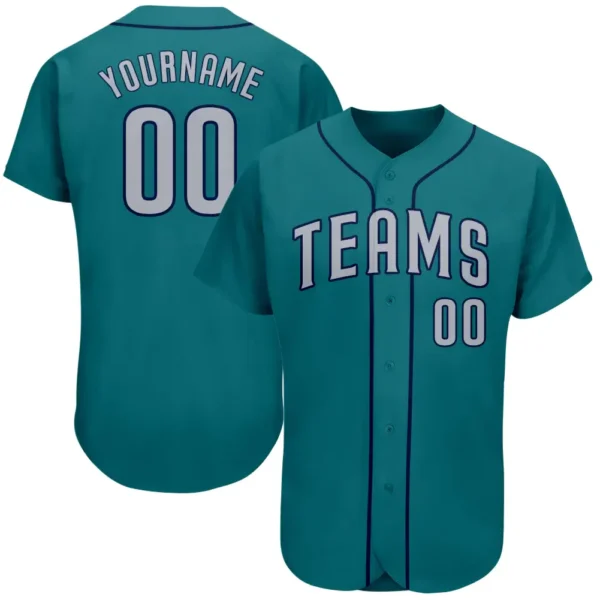Custom Teal Baseball Jersey with Gray-Navy