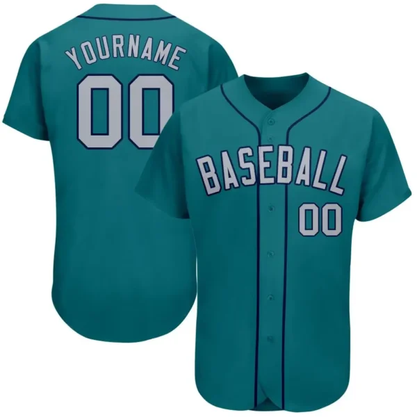 Custom Teal Baseball Jersey with Gray-Navy