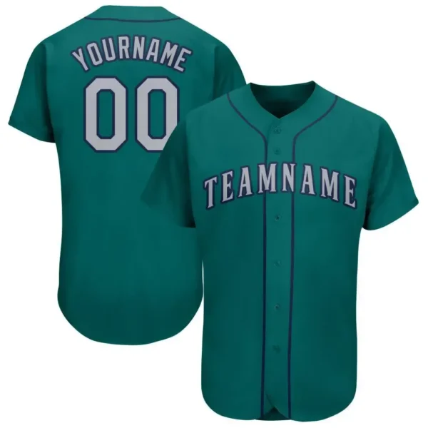 Custom Teal Baseball Jersey with Gray-Navy