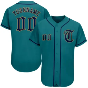 Custom Teal Baseball Jersey with Navy-Old Gold
